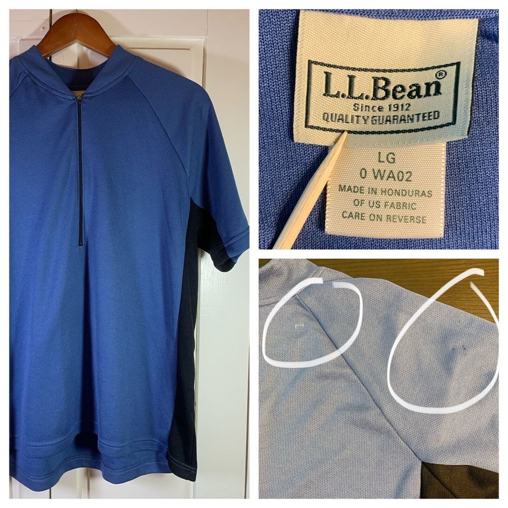 LL Bean Cycling Shirt Mens Large Short Sleeves Blue Color Block‎ Biker OWA02